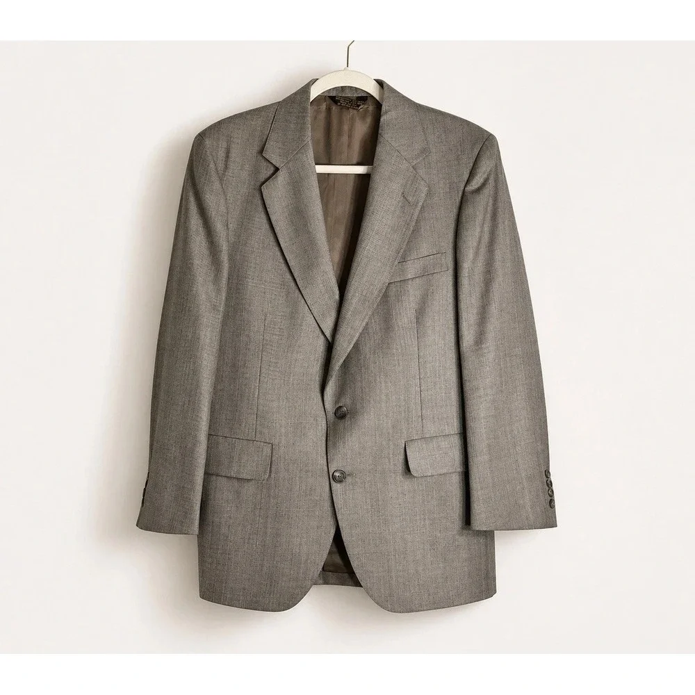 Vintage Adams Row Anderson Little Gray Plaid Windowpane 2Pc‎ Mens Suit 40R 31x28